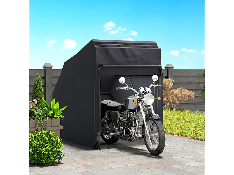 Abri moto extérieur pliable housse imperméable 3 couches support métal 2 fenêtres enroulables noir