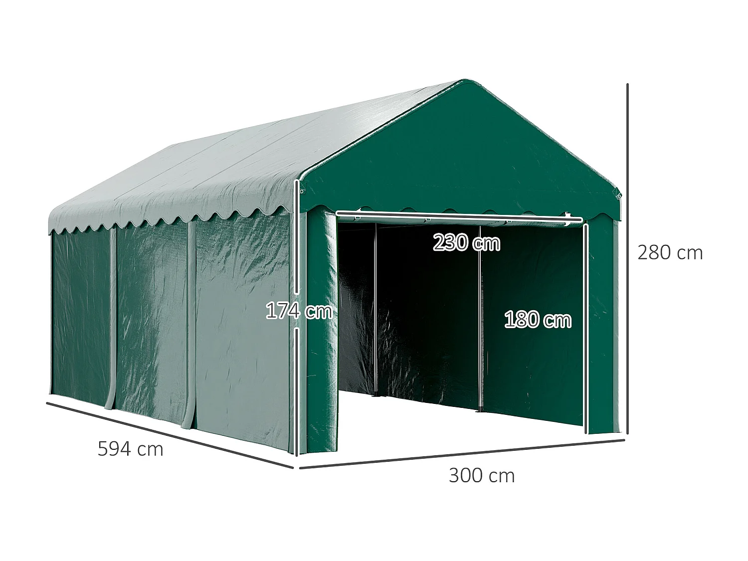 Carport tente de garage 3 x 6 m abri voiture exterieur avec 2 portes enroulables PE vert