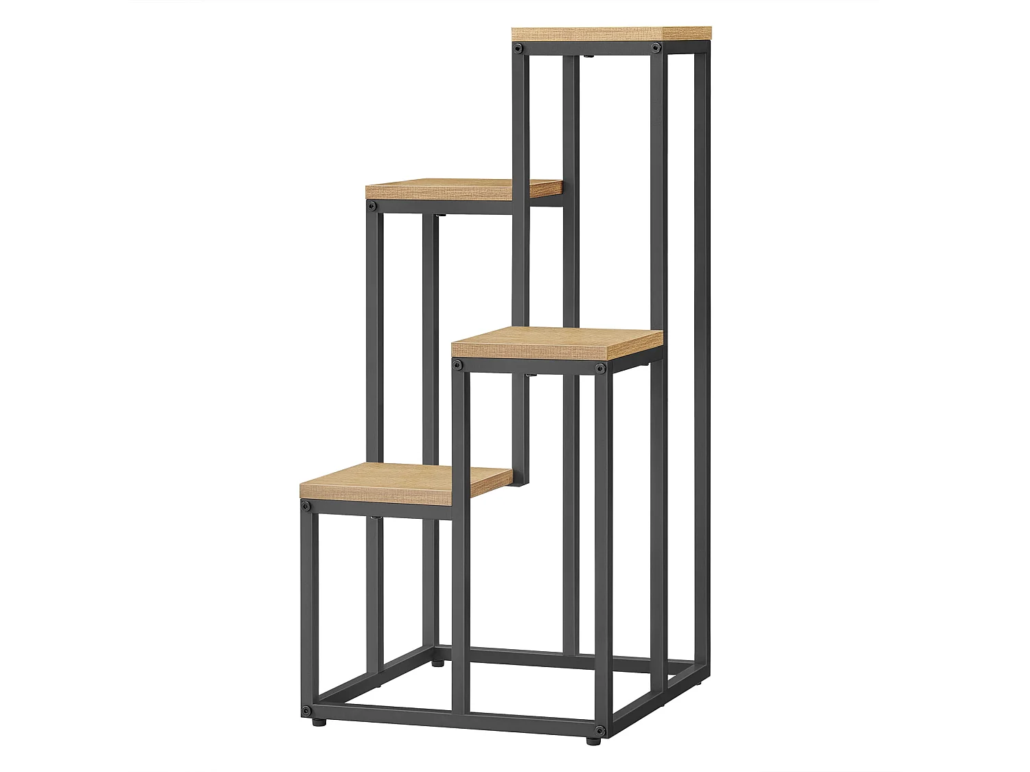 Support à fleurs Valora à 4 étagères, style industriel chêne noir, pour salon