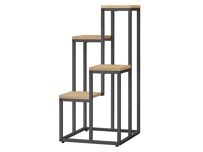 Support à fleurs Valora à 4 étagères, style industriel chêne noir, pour salon