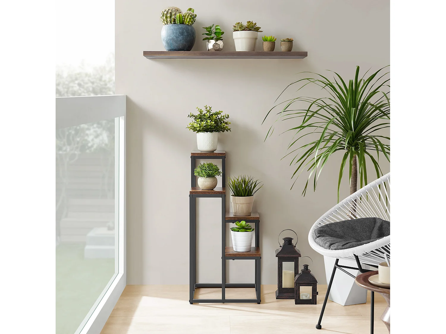 Support à fleurs Valora à 4 étagères, en métal brun rustique, pour salon