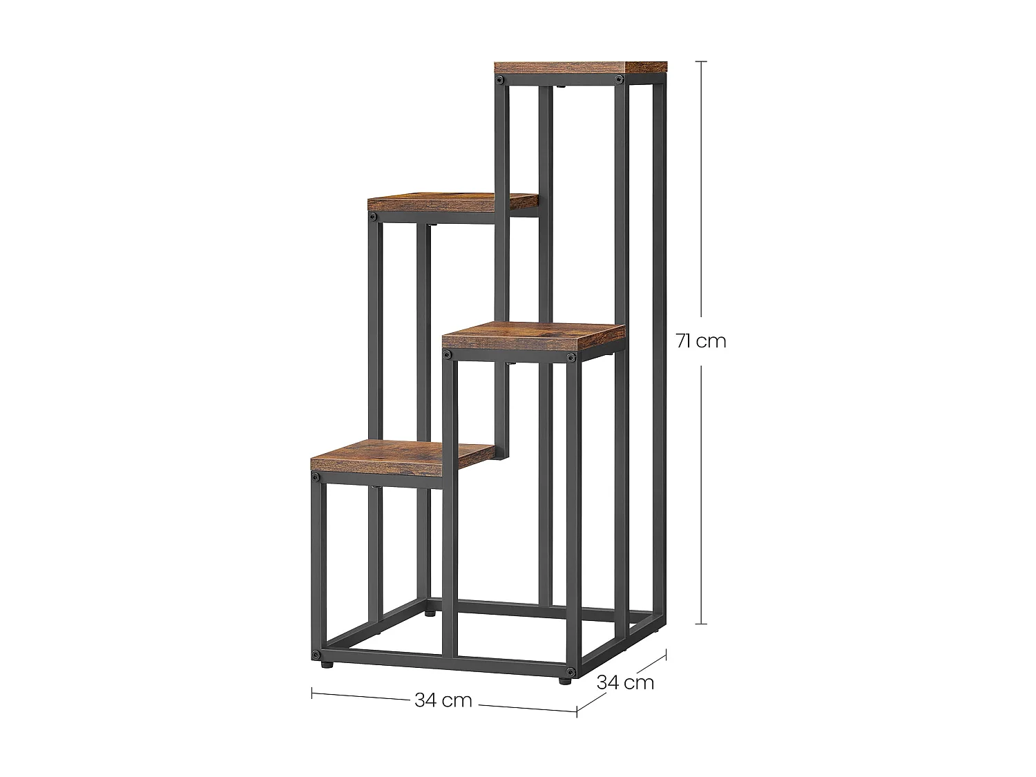 Support à fleurs Valora à 4 étagères, en métal brun rustique, pour salon