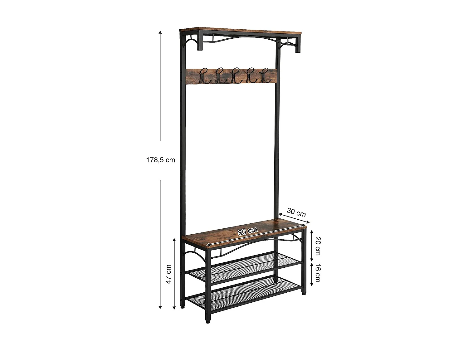 Valora Kleiderständer aus rustikalem braunem Metall für den Flur