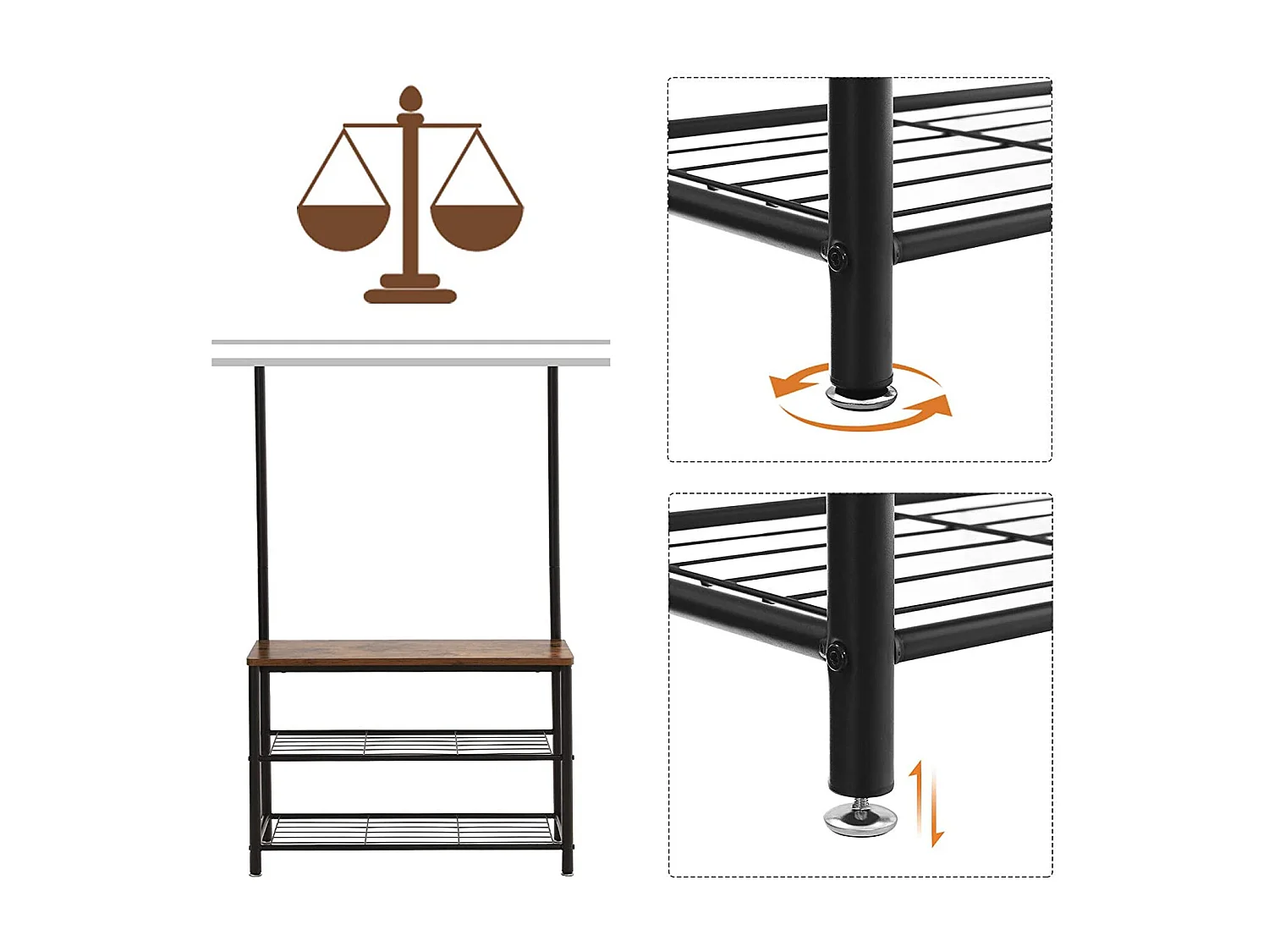 Porte-vêtements Valora HSR41BX, organisateur de couloir, métal marron rustique