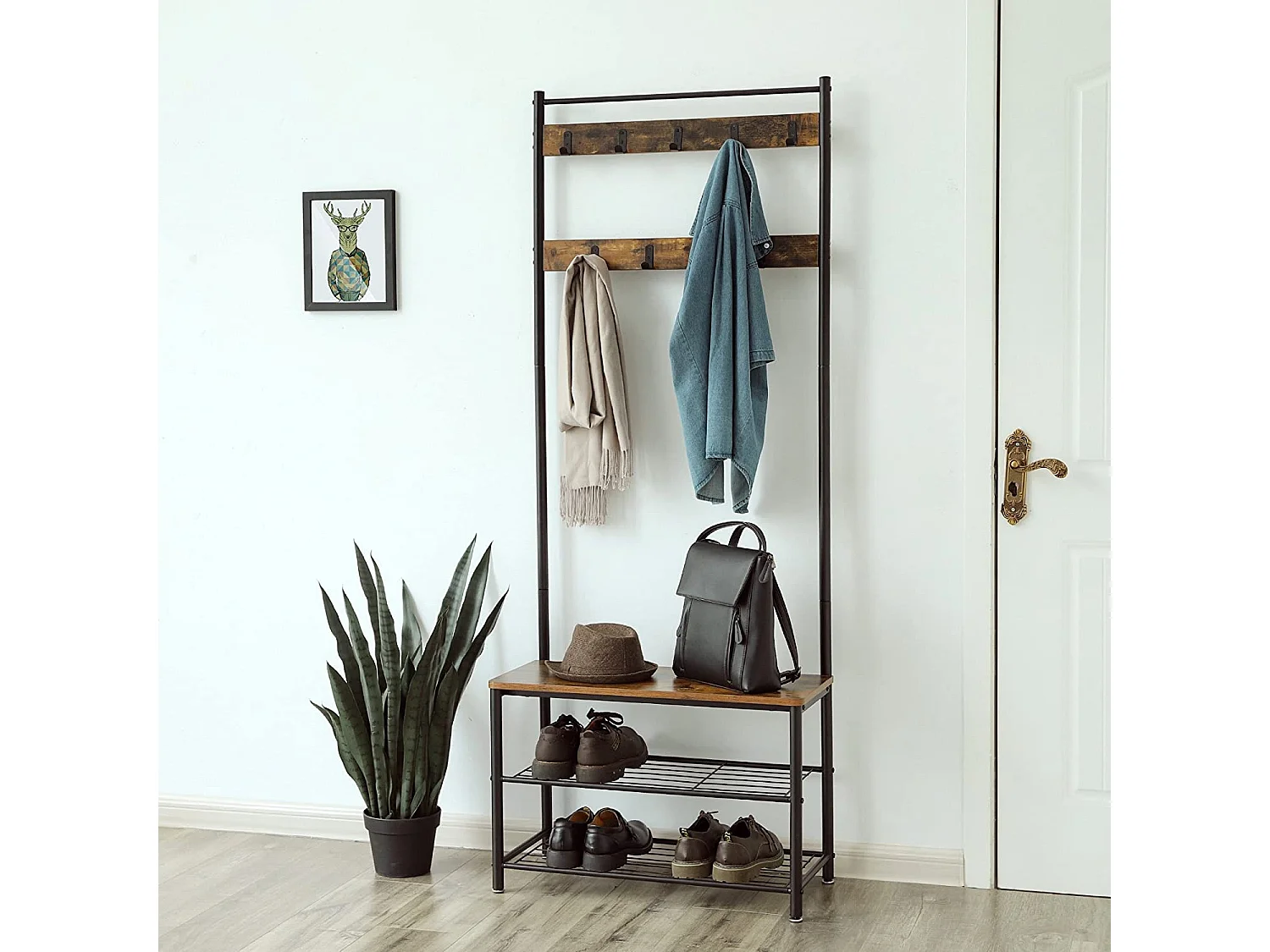 Porte-vêtements Valora HSR41BX, organisateur de couloir, métal marron rustique