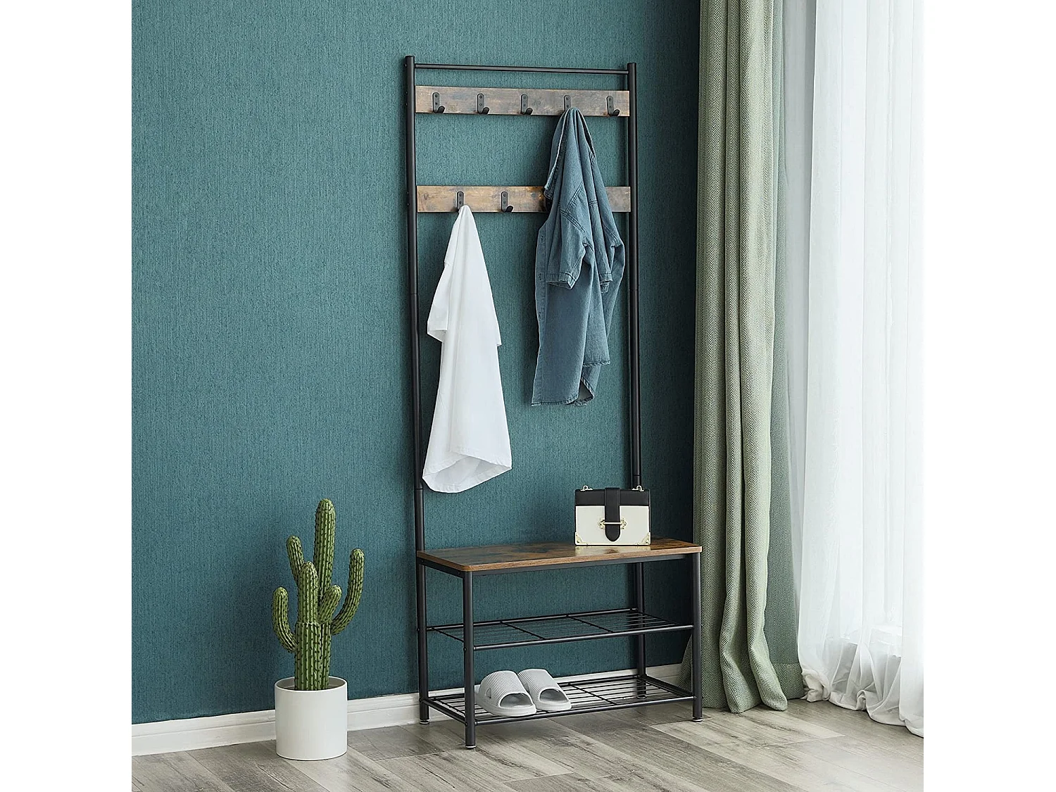 Porte-vêtements Valora HSR41BX, organisateur de couloir, métal marron rustique