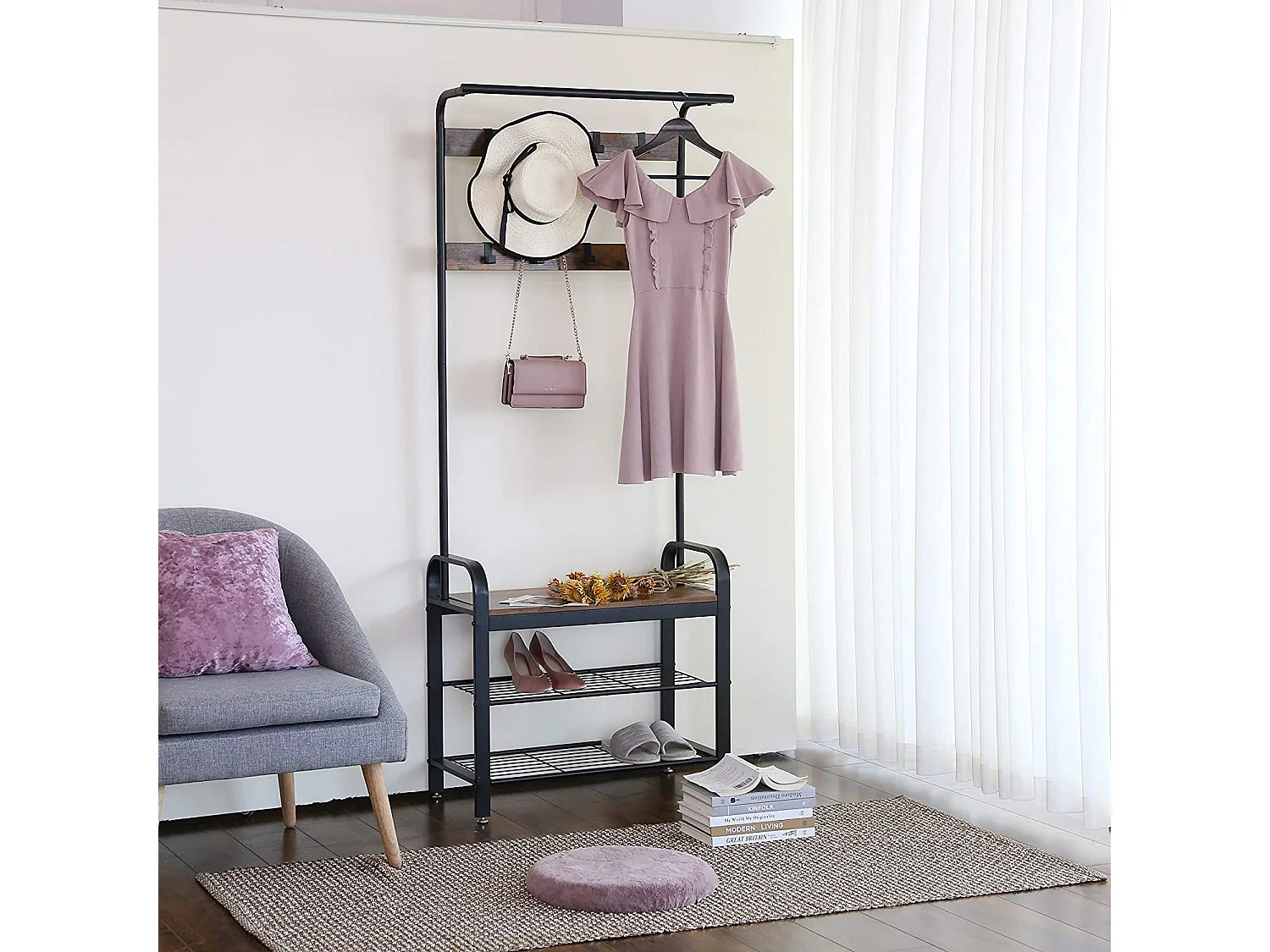 Valora Kleiderständer HSR40B Flurorganizer Rustikales Braun Metall