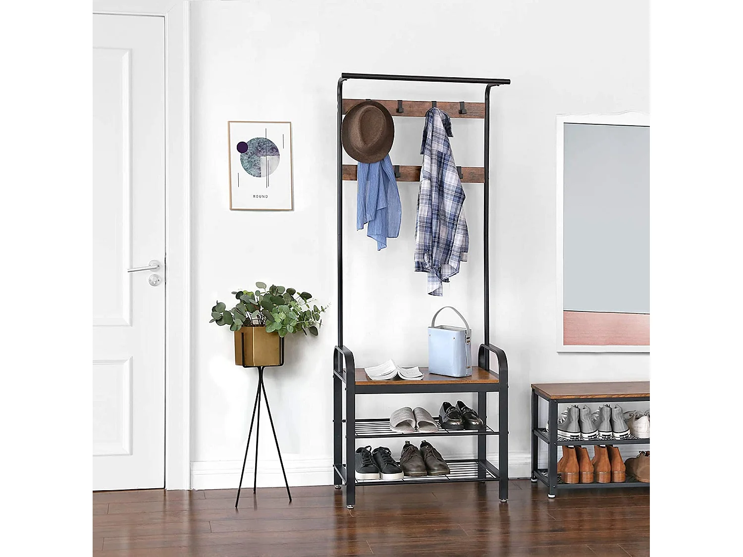 Porte-vêtements Valora HSR40B, organisateur de couloir, métal brun rustique