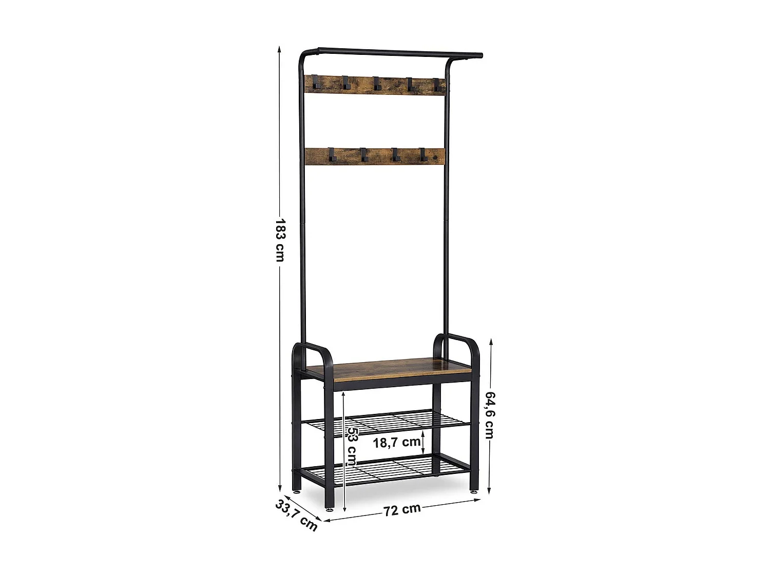 Porte-vêtements Valora HSR40B, organisateur de couloir, métal brun rustique