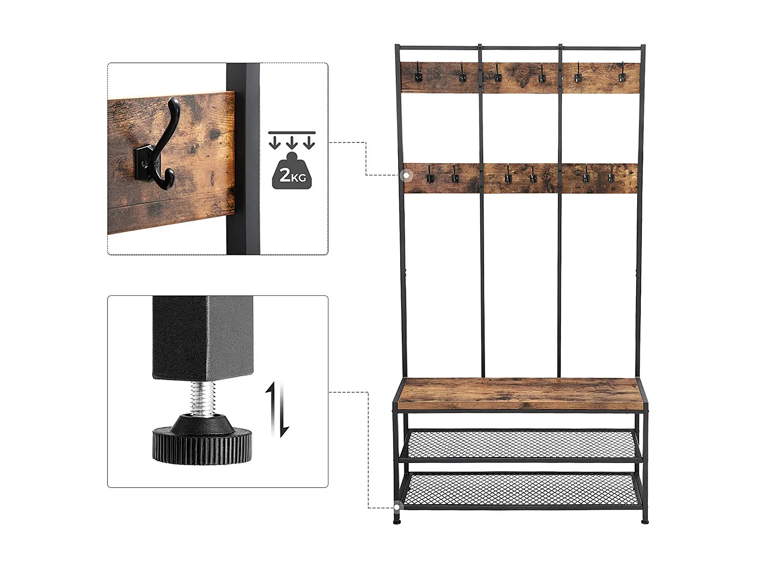 Valora Kleiderständer HSR86BX Flurorganizer Rustikales Braun Metall