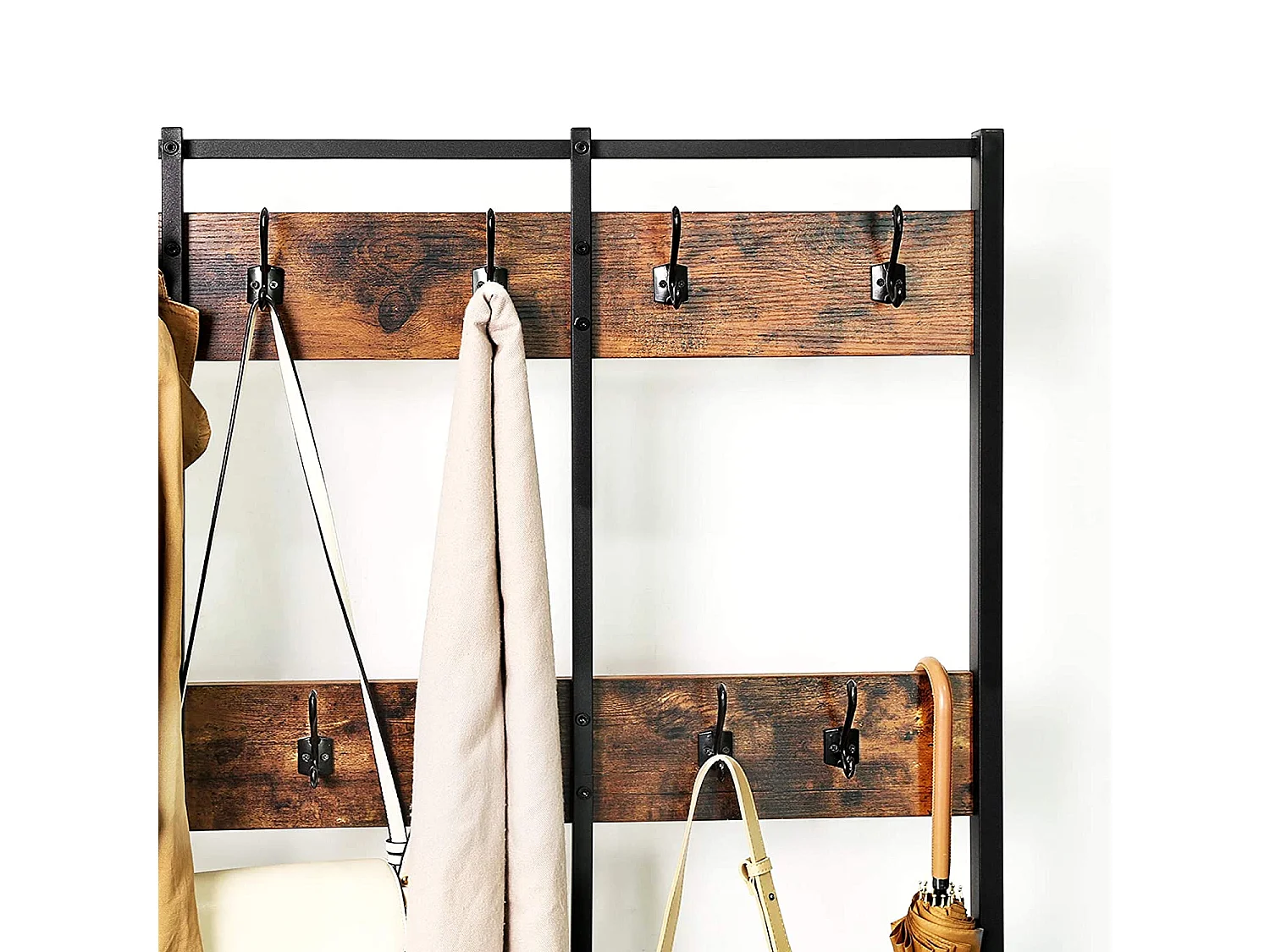 Porte-vêtements Valora HSR86BX, organisateur de couloir, métal marron rustique