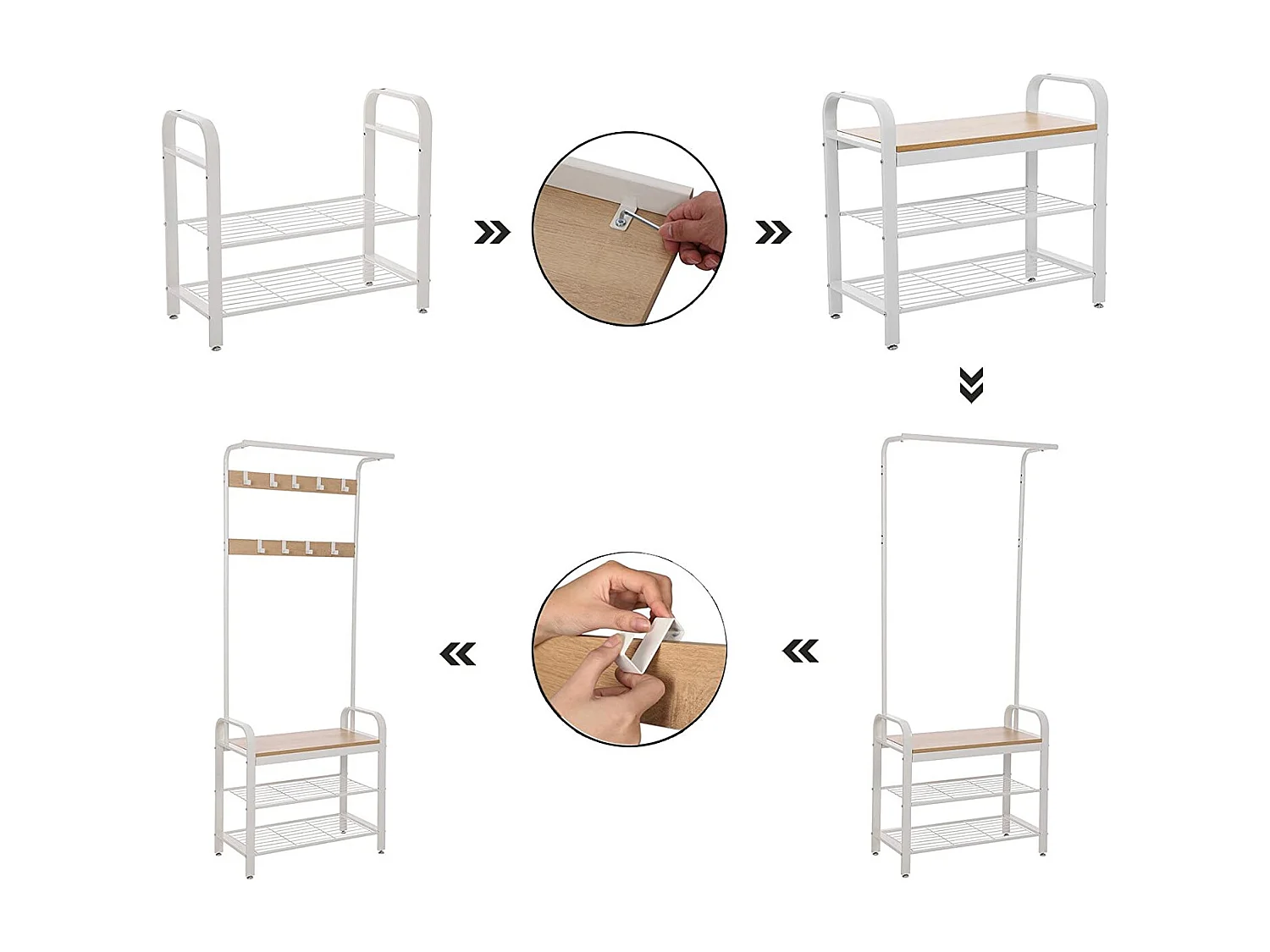 Porte-vêtements Valora avec siège et étagères à chaussures pour couloir