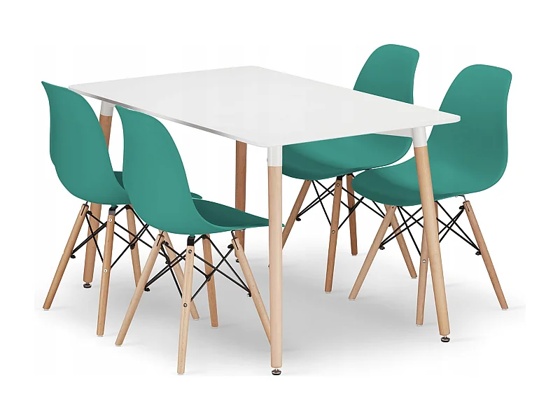 Ensemble de table rectangulaire Valora YURO blanc et vert pour salle à manger x4