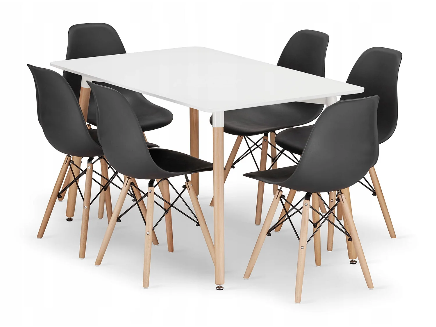 Ensemble de table rectangulaire Valora YURO blanc et noir pour salle à manger x6
