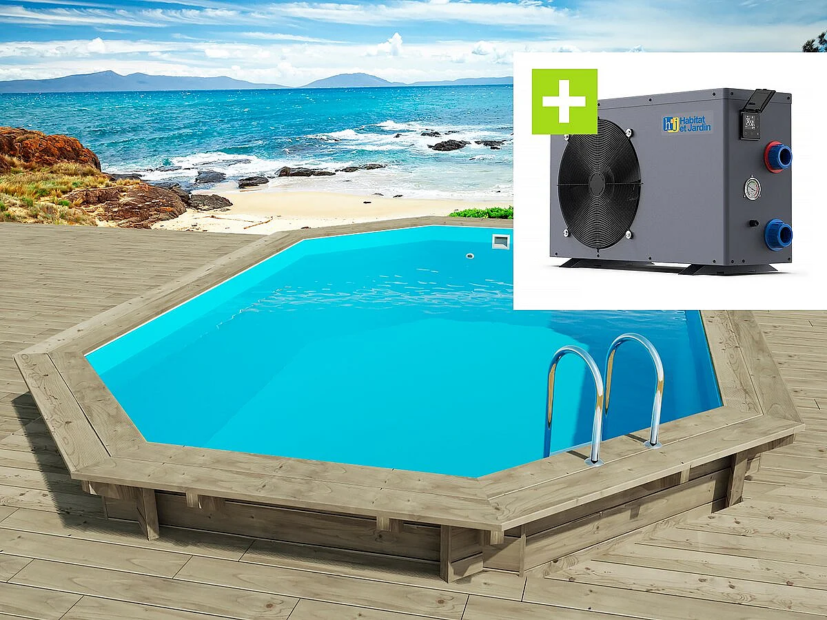 Piscine bois "Florida 145 " - 6.57 x 4.57 x 1.44 m + Pompe à chaleur - Puissance 6.1 kW