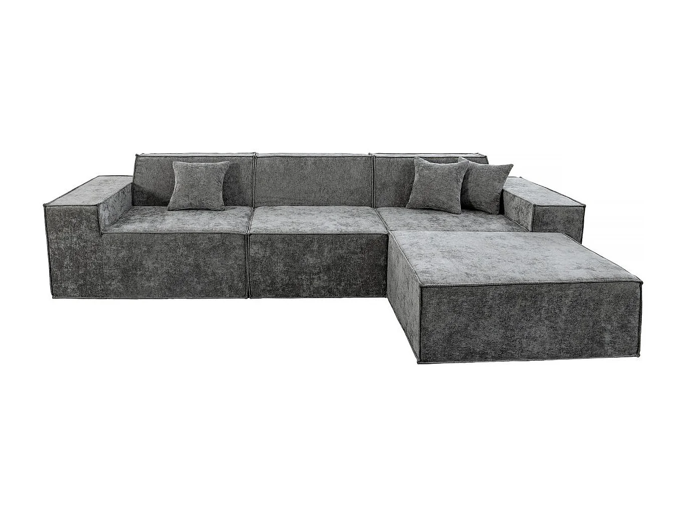 Canapé droit modulable avec ottoman en tissu texturé "Lusso" - 4 places - Gris