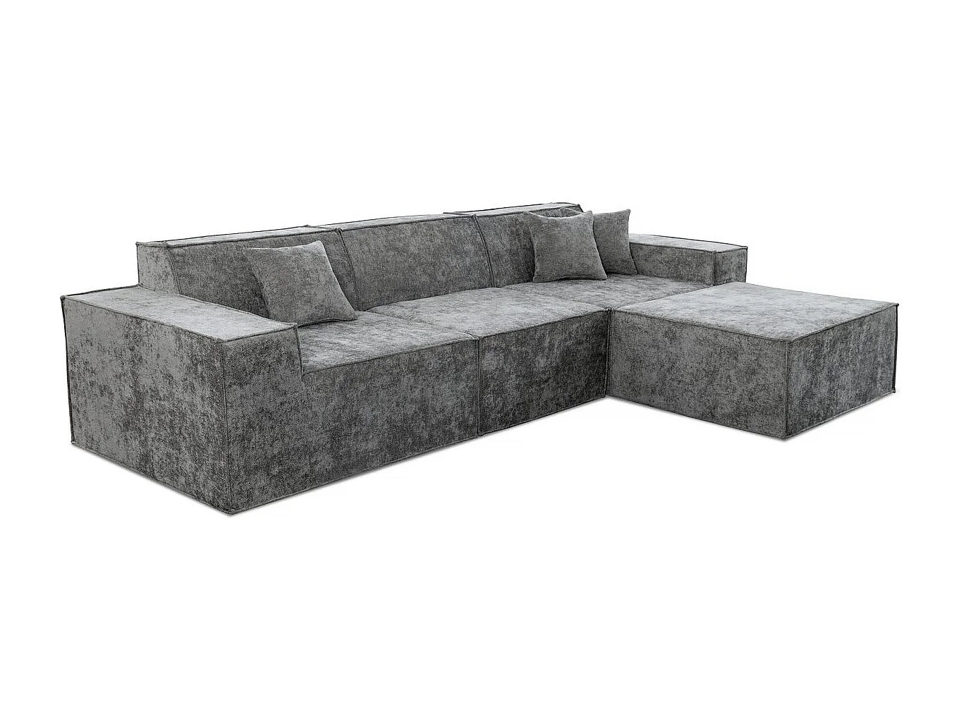 Canapé droit modulable avec ottoman en tissu texturé "Lusso" - 4 places - Gris