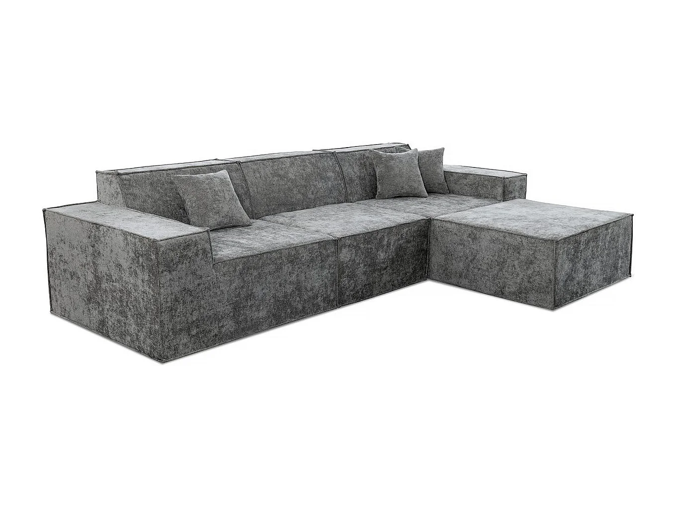 Modułowa sofa prosta z pufem w tkaninie "Lusso" o fakturze - 4-osobowa - szara