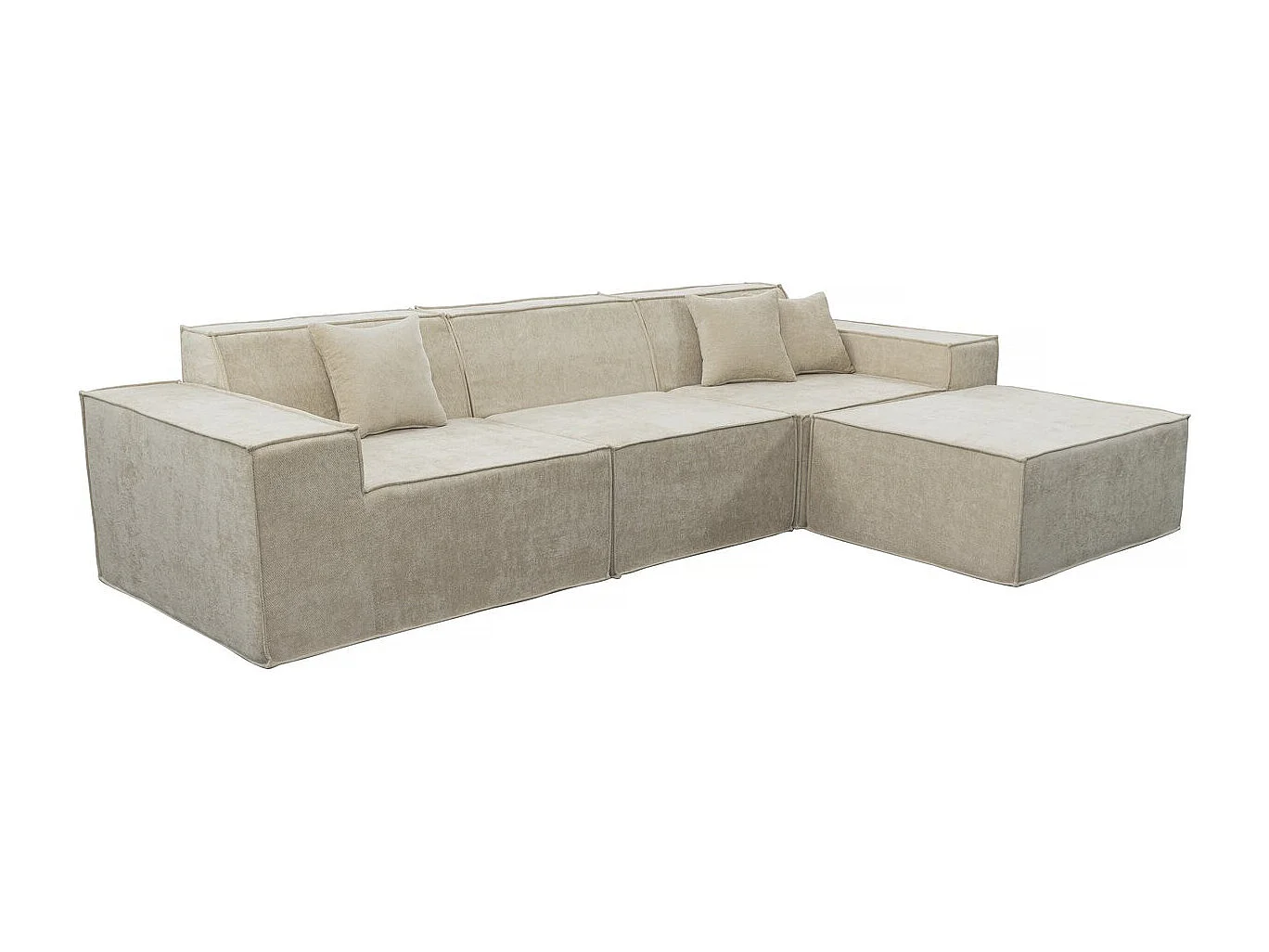 Canapé droit modulable avec ottoman en tissu texturé "Lusso" - 4 places - Beige