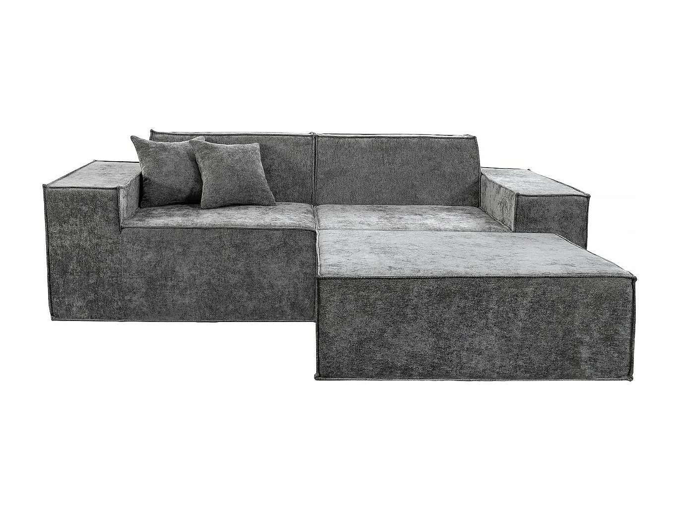 Canapé droit modulable avec ottoman en tissu texturé "Lusso" - 3 places - Gris