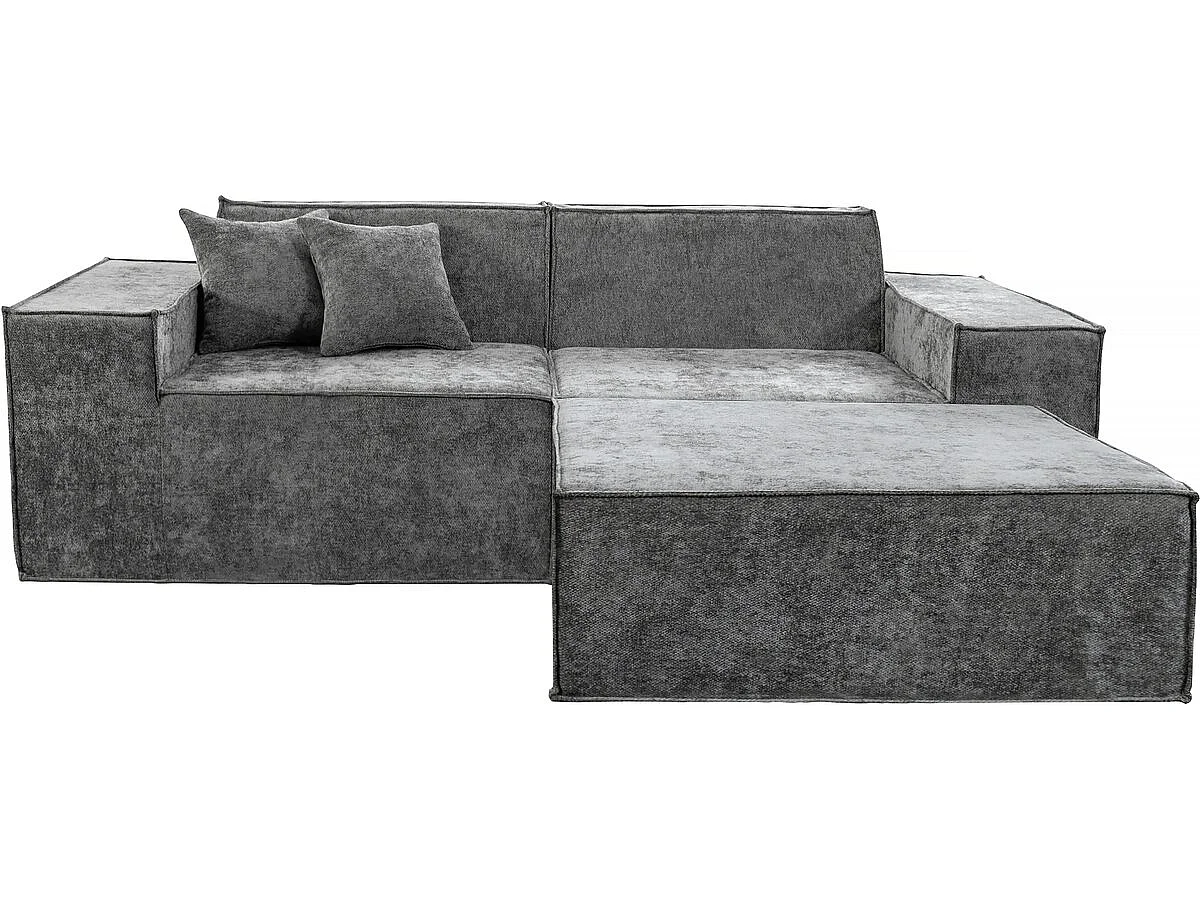 Modulares Einzelsofa mit Ottomane "Lusso" aus strukturiertem Stoff - 3-Sitzer - Grau