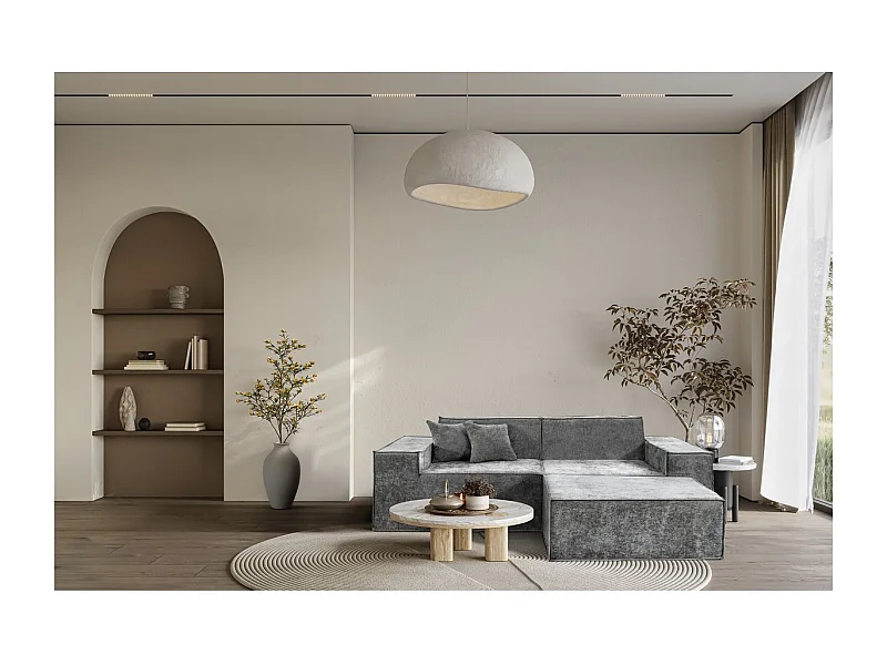 Canapé droit modulable avec ottoman en tissu texturé "Lusso" - 3 places - Gris