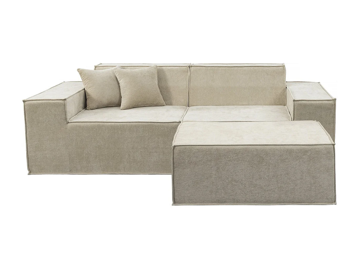 Sofá modular recto con otomana en tela texturizada "Lusso" - 3 plazas - Beige