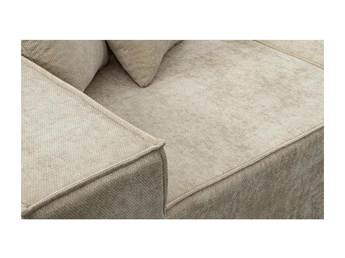 Sofá modular recto con otomana en tela texturizada "Lusso" - 3 plazas - Beige