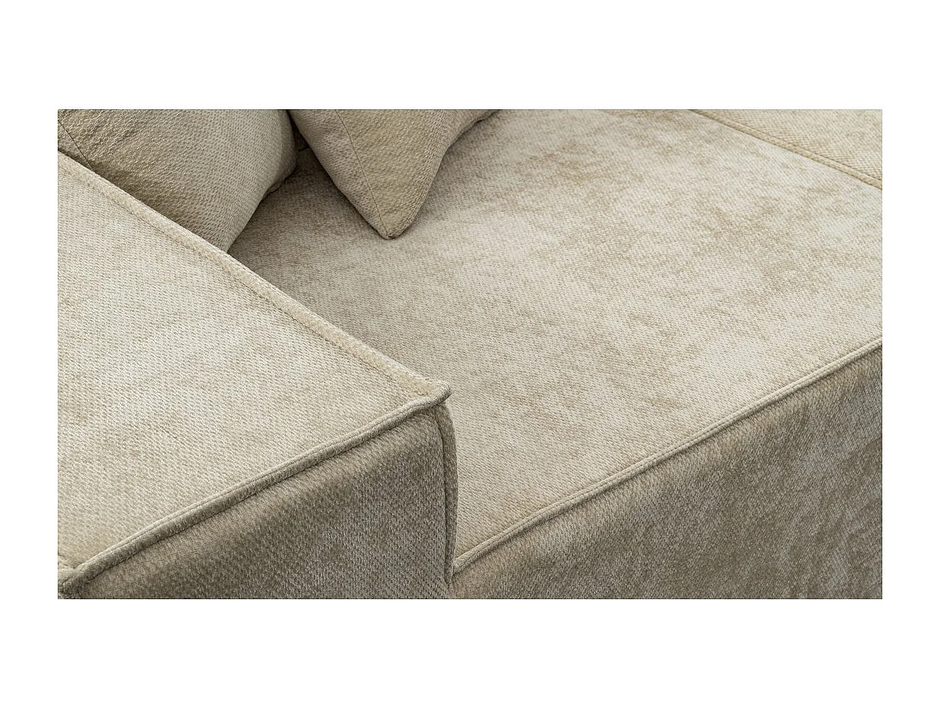 Canapé droit modulable avec ottoman en tissu texturé "Lusso" - 3 places - Beige