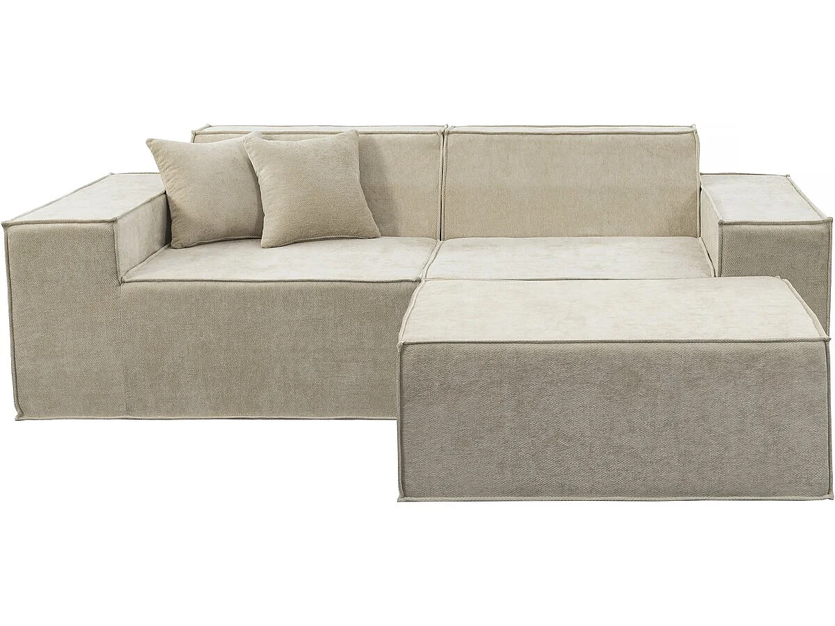 Canapé droit modulable avec ottoman en tissu texturé "Lusso" - 3 places - Beige