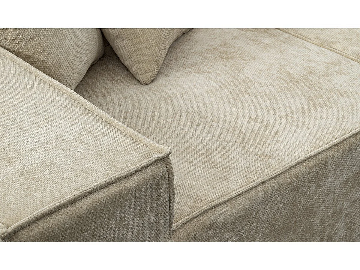Canapé droit modulable avec ottoman en tissu texturé "Lusso" - 3 places - Beige