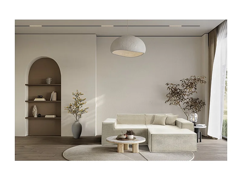 Divano componibile dritto con pouf in tessuto texturizzato "Lusso" - 3 posti - Beige