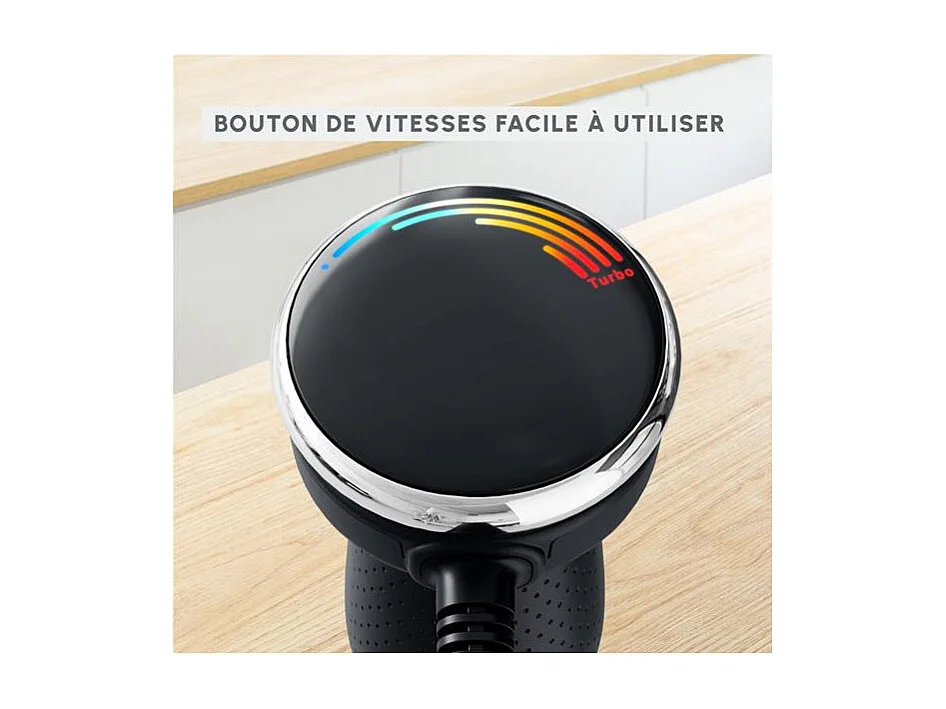 Mixeur Plongeant Moulinex Quickchef+ 1000W Noir, 20 Vitesses, Turbo, Mini Hachoir 500ml, Fouet, Bol Doseur 800ml