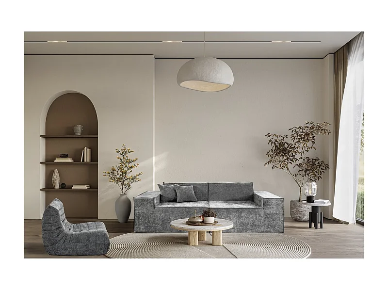 Canapé droit modulable en tissu texturé "Lusso" - 3 places - Gris
