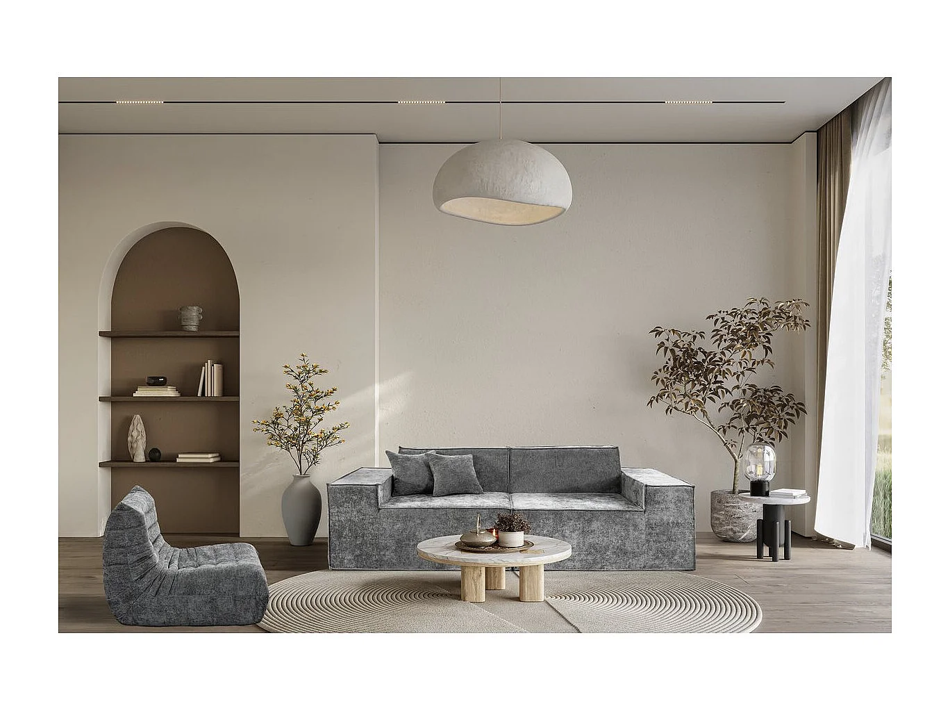 Canapé droit modulable en tissu texturé "Lusso" - 3 places - Gris