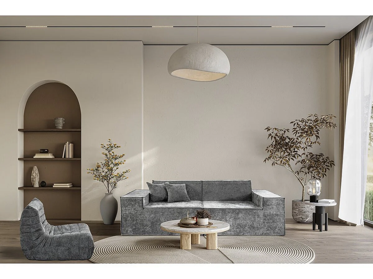 Sofá modular reto em tecido texturado "Lusso" - 3 lugares - Bege