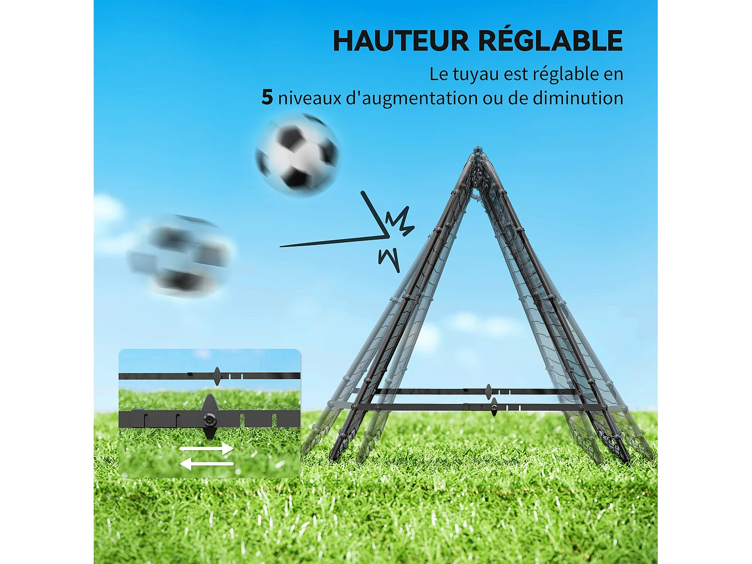 Filet de rebond double face pliable réglable 91 x 91 cm - rebondisseur football - acier PE noir