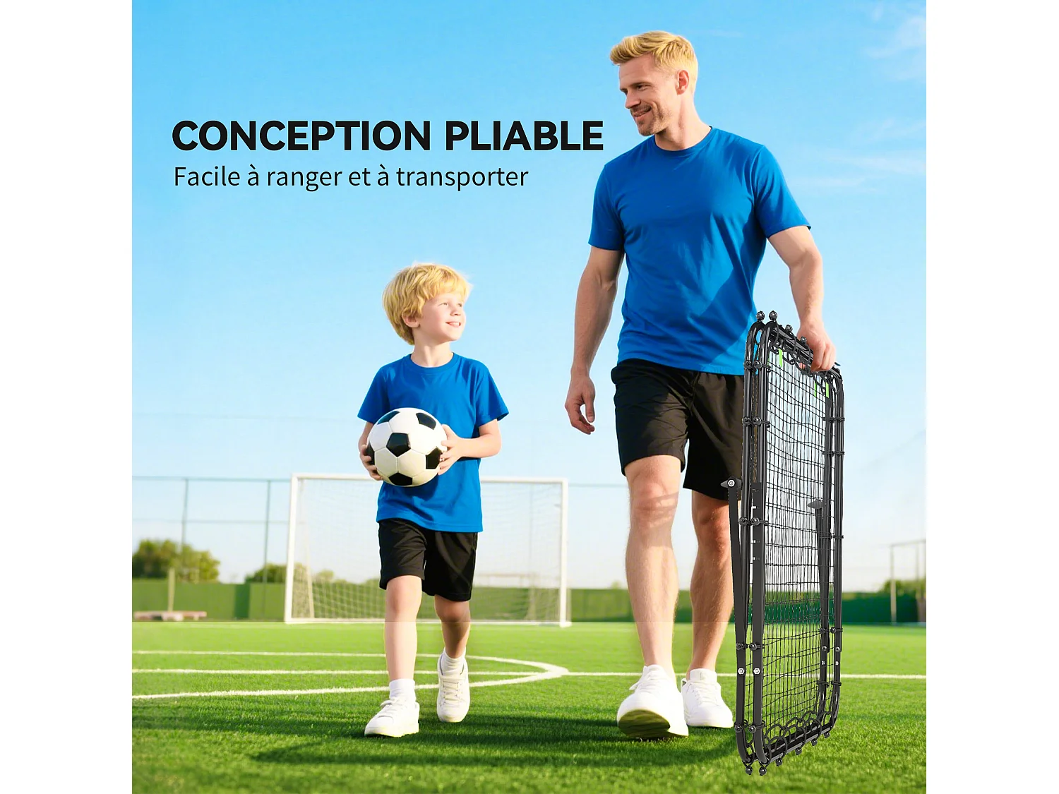 Filet de rebond double face pliable réglable 91 x 91 cm - rebondisseur football - acier PE noir