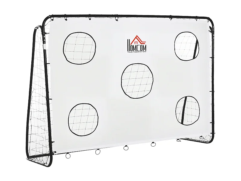 But de football - cage de foot avec cible dim. 240 x 88 x 174 cm - acier thermolaqué noir polyester blanc