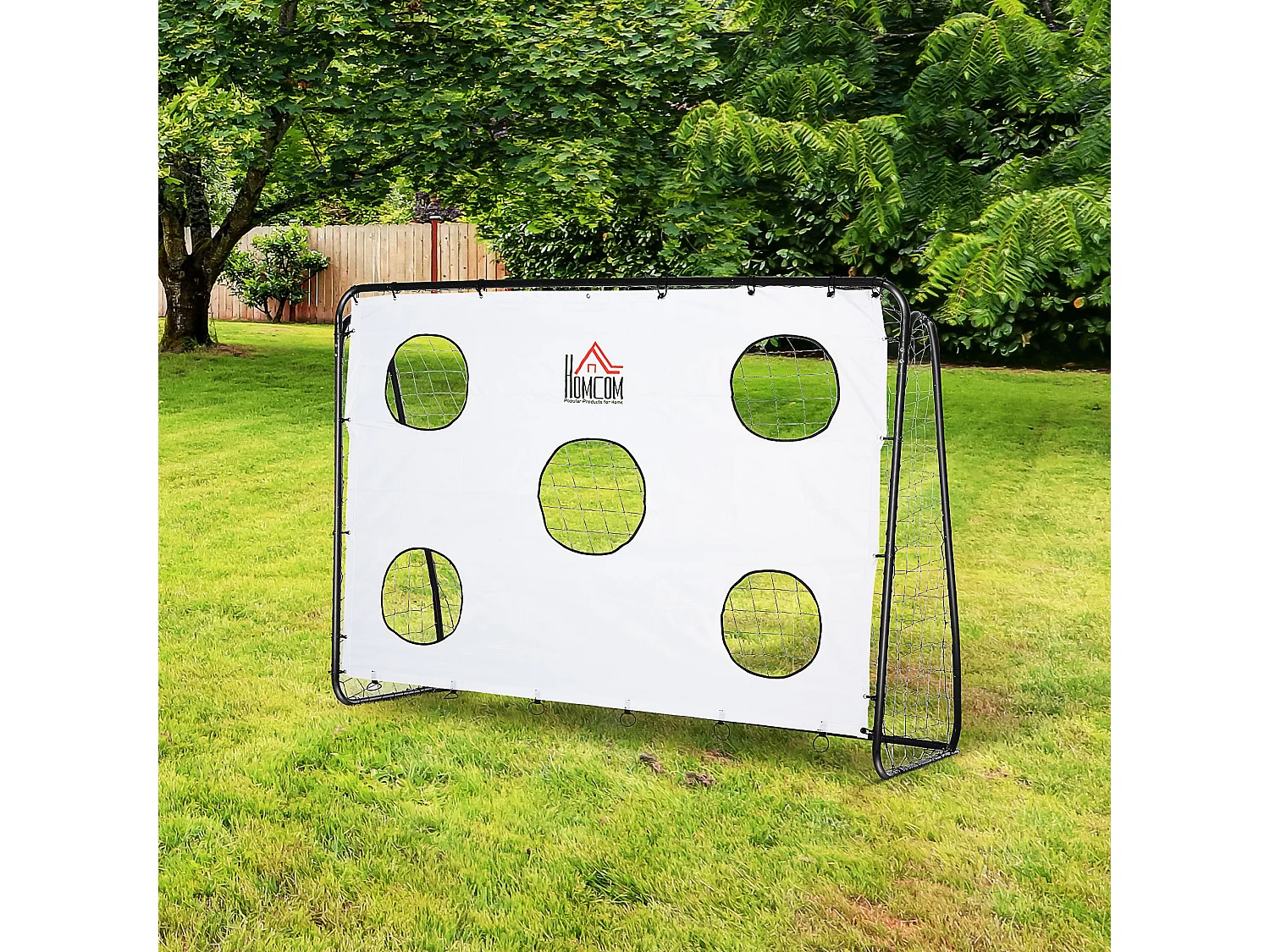 But de football - cage de foot avec cible dim. 240 x 88 x 174 cm - acier thermolaqué noir polyester blanc