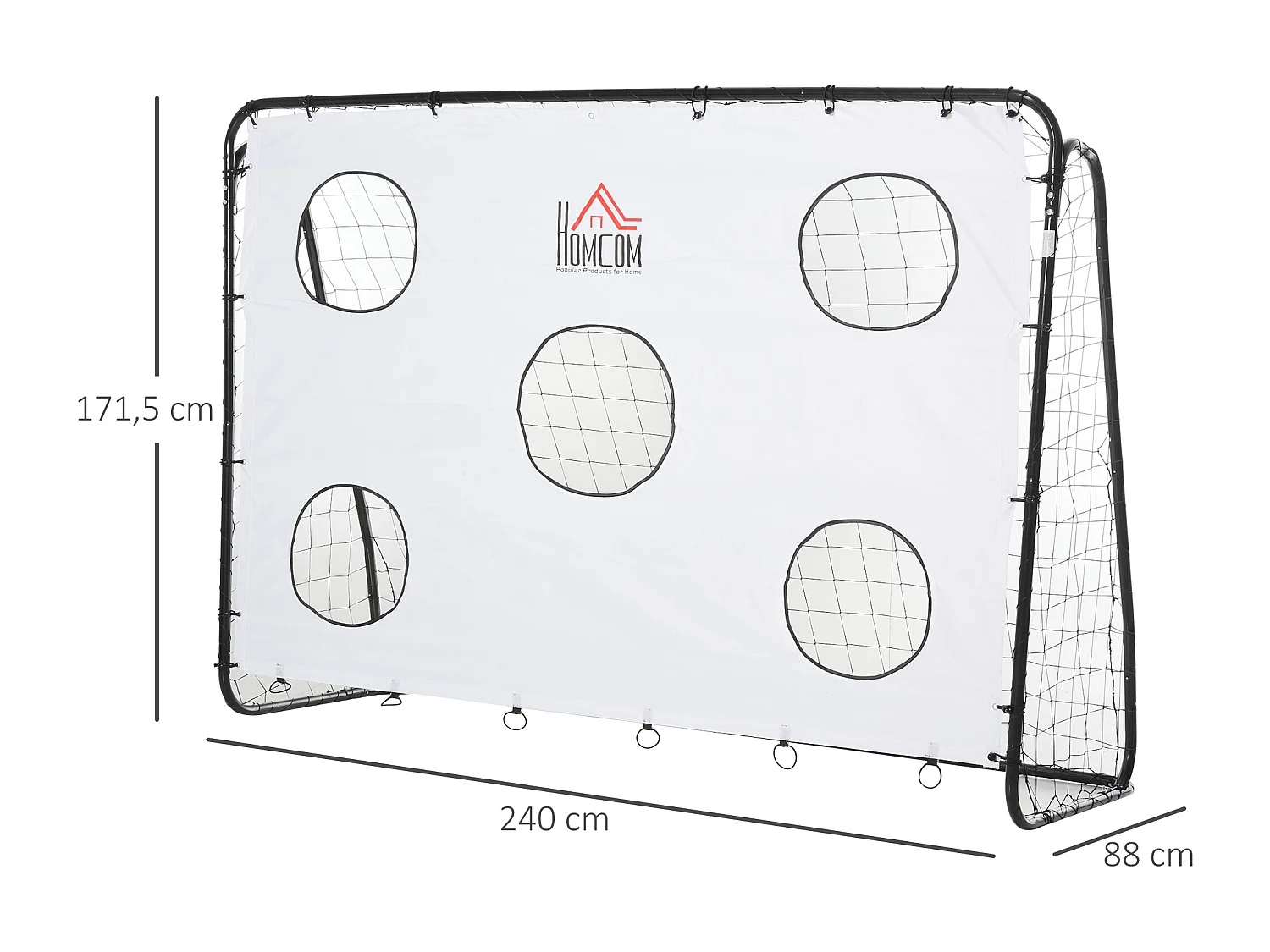 But de football - cage de foot avec cible dim. 240 x 88 x 174 cm - acier thermolaqué noir polyester blanc