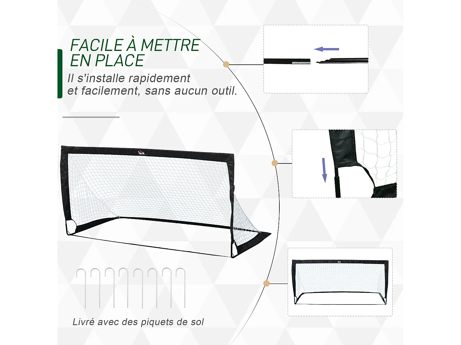 Lot de 2 buts de foot portables avec sac de transport et piquets d'ancrage blanc noir