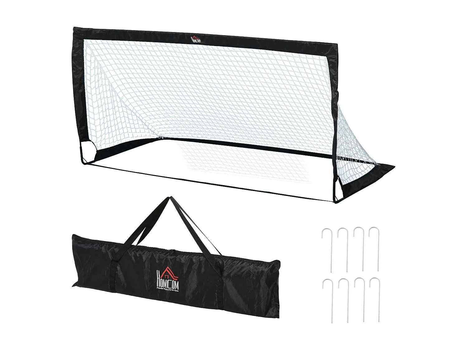 Lot de 2 buts de foot portables avec sac de transport et piquets d'ancrage blanc noir