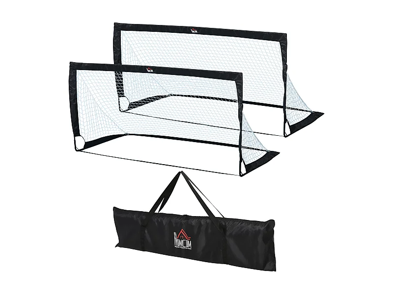 Lot de 2 buts de foot portables avec sac de transport et piquets d'ancrage blanc noir