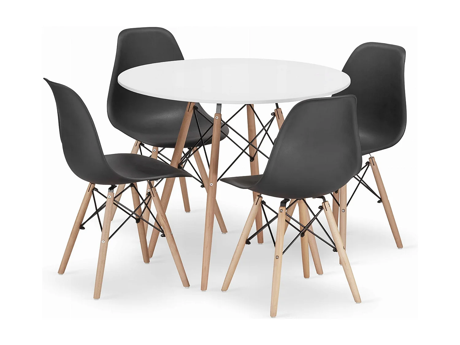 Ensemble table ronde Valora KOVA 90 blanche + 4 chaises Osaka noires