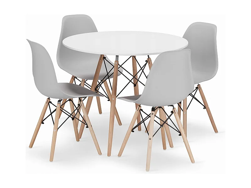 Valora KOVA 90 Ronde Tafelset Witte Tafel Grijze Stoelen x4