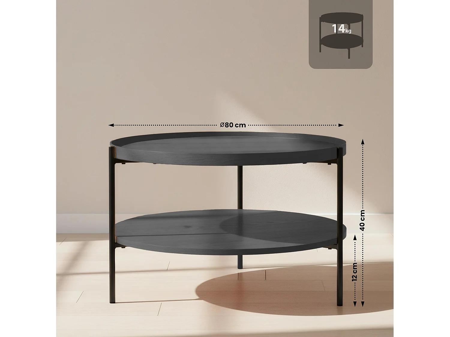 Table d'appoint - rond Ø 80 cm - Bois - Gris - Corbitan