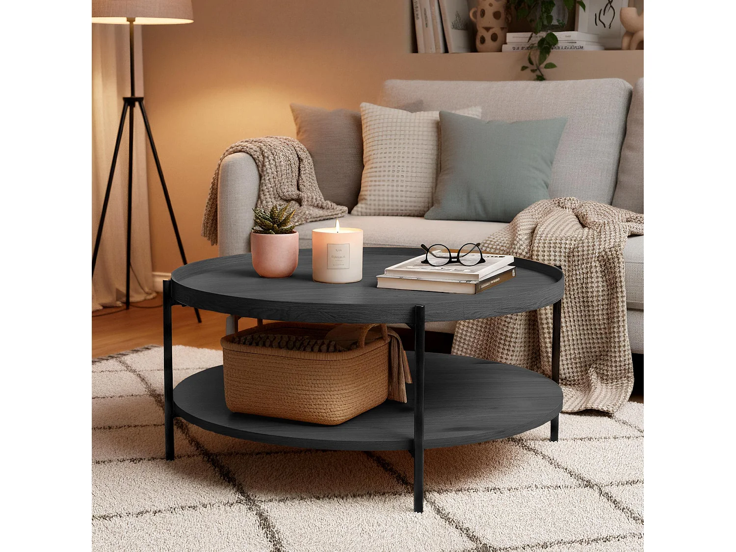 Table d'appoint - rond Ø 80 cm - Bois - Gris - Corbitan