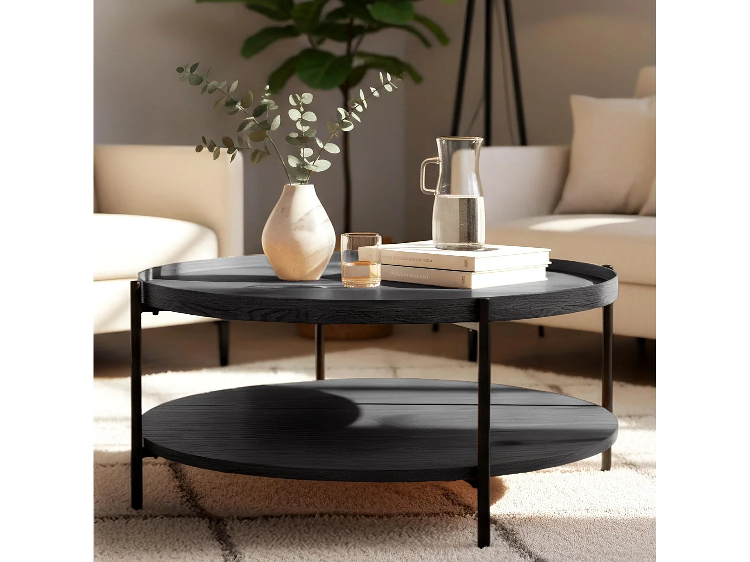 Table d'appoint - rond Ø 80 cm - Bois - Gris - Corbitan