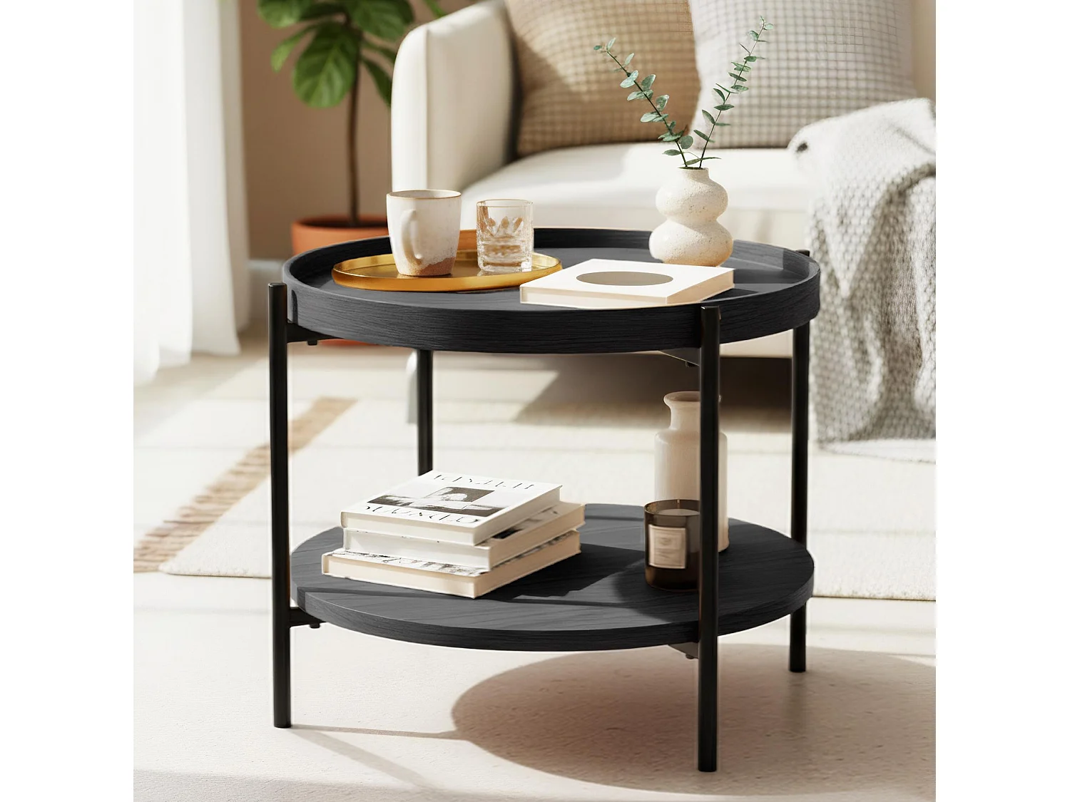 Table d'appoint - rond Ø 50 cm - Bois - Gris - Corbitan